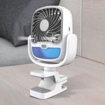 Velvet Wheels Portable Air Cooler with clamp, ideal for desk or stroller use.