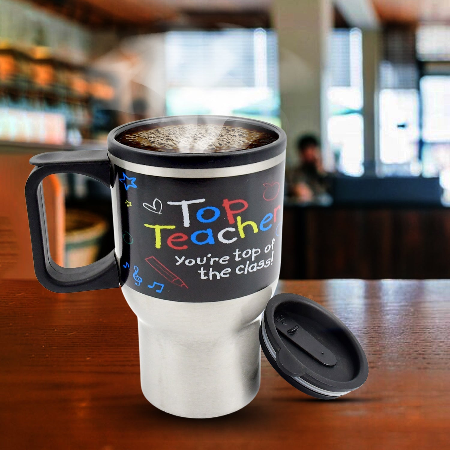 Fervent insulated travel mug with lid and handle, ready for hot or cold beverages.