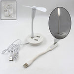 Portable USB Fan and LED light with 3-port USB hub.