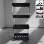 Movable storage rack trolley with four layers for kitchen and bathroom organization