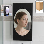 Wall mounted black rotating storage cabinet with oval mirror 22x42 cm