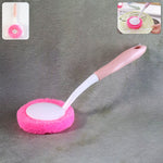 Long handle kitchen dish scrubber brush featuring a soft sponge head for gentle cleaning