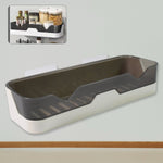 Adhesive shower caddy mounted on a bathroom wall, showcasing easy installation.