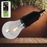 Close-up of the  rechargeable lantern showing LED light and hook.