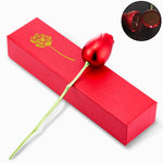 Side view of the red rose metal jewelry box, packaged beautifully for gifting.