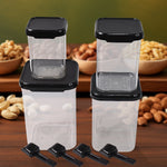 Set of 4 air tight plastic food storage containers with spoon and white lids