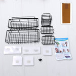 Metal shower caddy set displaying adhesive shelves for bathroom organization