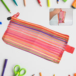 Transparent mesh pouch in various colors, showcasing its versatile design.