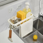 Side view of the Bathora kitchen sink organizer, showcasing its retractable design and drainage holes.