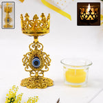 Golden flower Diwali candle holder glass tea light with plastic stand