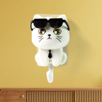 Cute cat wall hook in lavender with sunglasses down, ready to hold keys or coats.