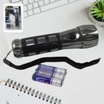 Aluminium LED Hand Torch with rubber grip, ready for use.