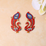 Handcrafted wooden Shubh Labh wall hanging with intricate mirror and stone decorations