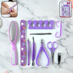 Manicure & pedicure nail care tool set with 10 essential grooming pieces