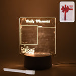 Acrylic decorative lamp featuring a heart shape, glowing softly in a bedroom setting.