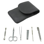 Professional manicure set neatly arranged in its durable, travel-friendly storage pouch.