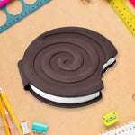 Front view of the round Chocolate Diary, mimicking a chocolate biscuit design.