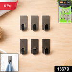 Set of 6 self adhesive wall hooks neatly arranged