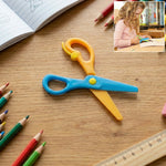 Child-safe plastic safety scissors with rounded tips for kids