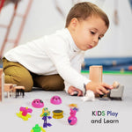 A collection of engaging toys for kids spilling out of the plastic container.