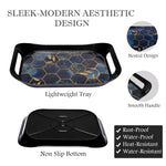 Stacked premium plastic serving trays for space-saving storage