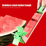 Hands demonstrating the easy and safe use of the watermelon slicer.
