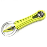 The multi-functional fruit baller and scooper tools displayed with fresh fruits.