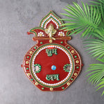 Red base Kalash wall hanging decorated with Shubh Labh inscriptions for auspicious home