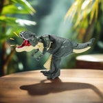 Side profile of the brown dinosaur toy, showcasing its texture.