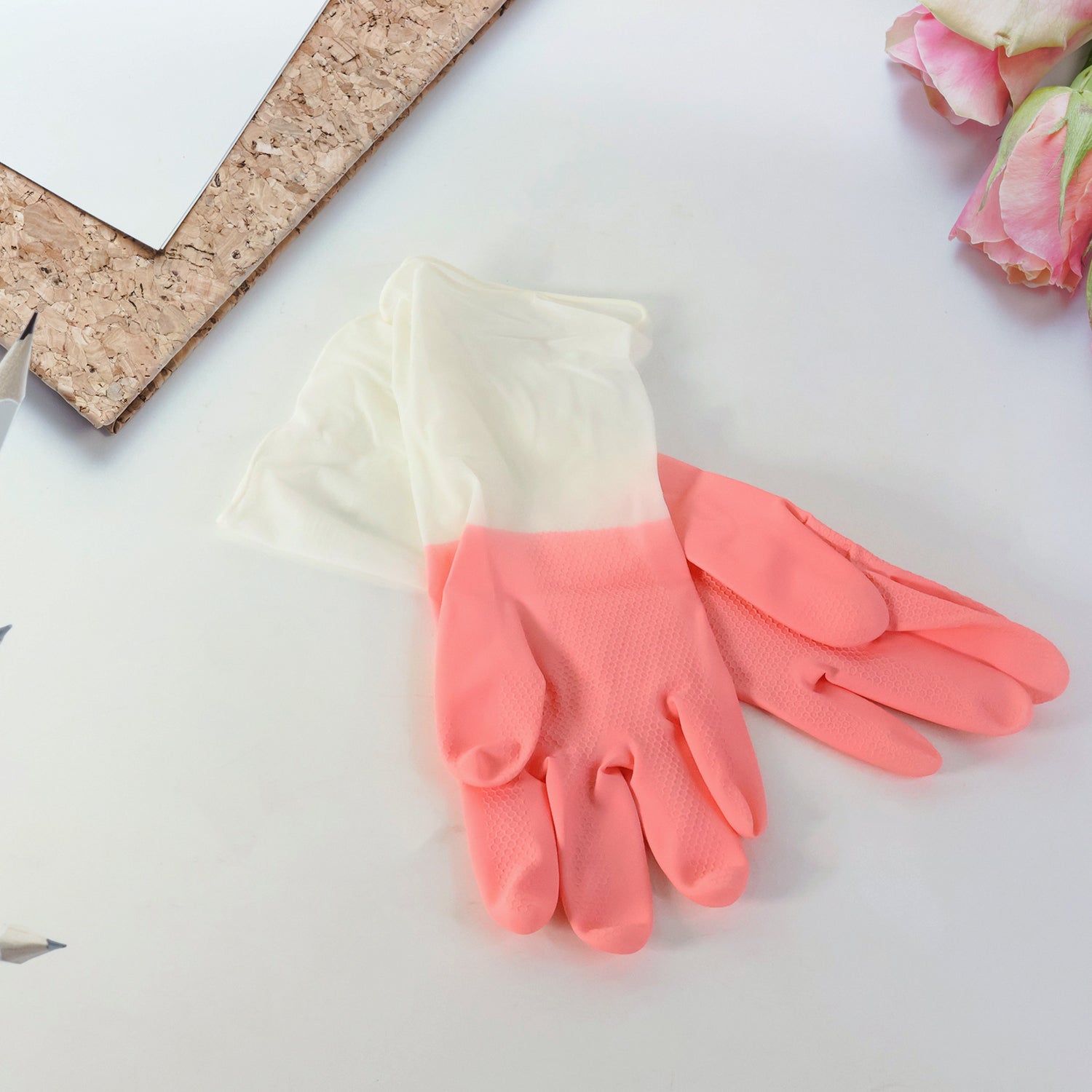 Side view of reusable rubber cleaning gloves for home