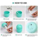 Angled view of the Airvanta Mini USB Humidifier showing its compact form.