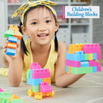 Close-up of the 60 multicolored building bricks from the children's play set.
