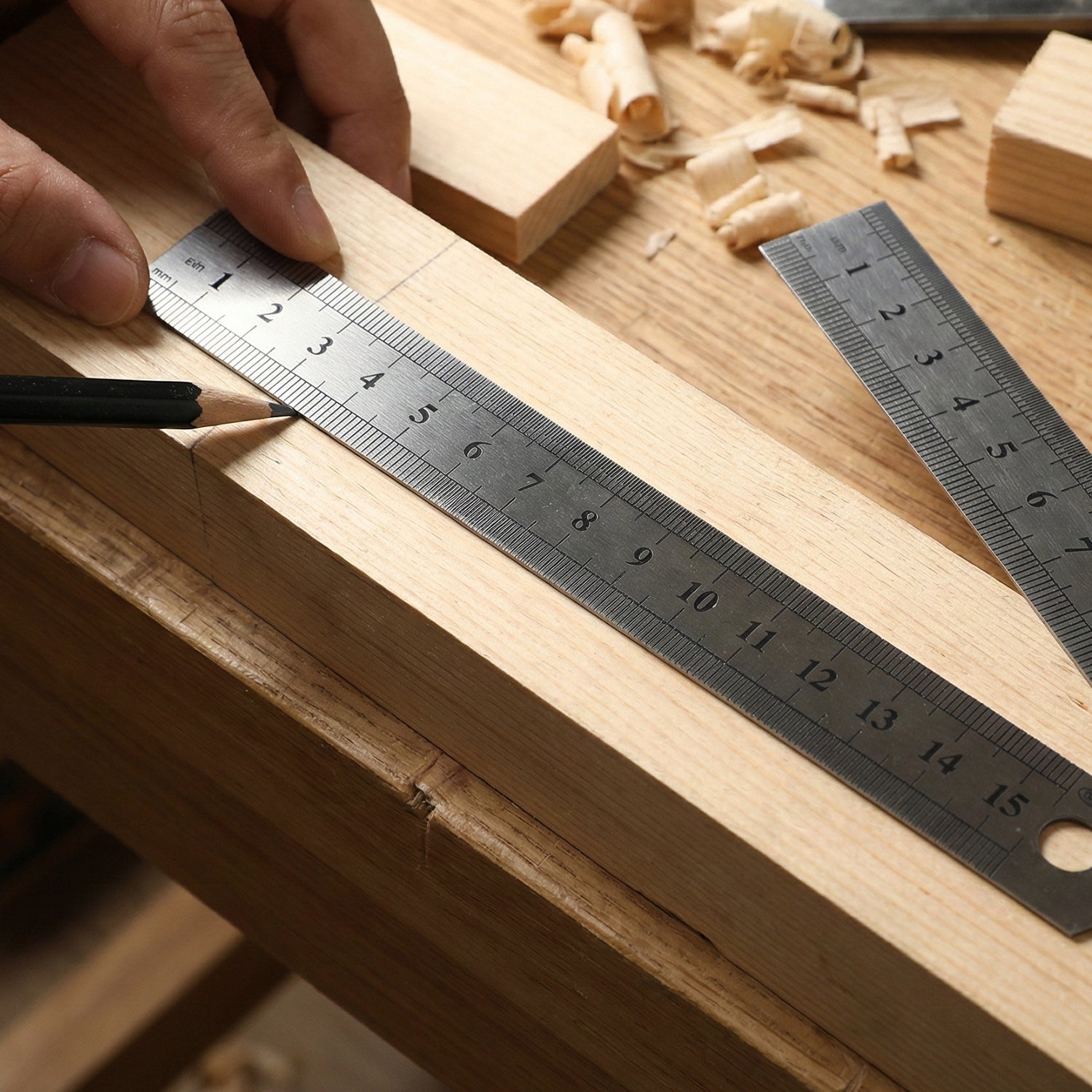 Edge of metal measuring ruler for precise measurements
