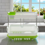 Dish rack with tray for efficient kitchen storage