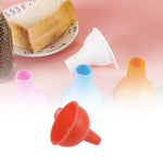 Detailed view of the flexible silicone funnel's wide mouth and hanging loop.