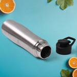Side view of durable stainless steel water bottle for travel hydration