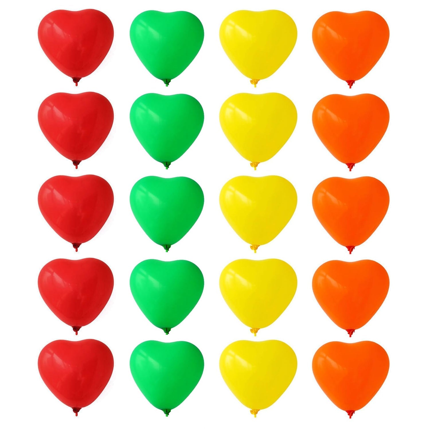 Close-up of a festive red heart shaped balloon with other rainbow party balloons.