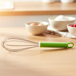 Close-up stainless steel wires of kitchen whisk for smooth mixing