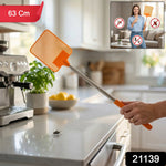 Extendable handle fly swatter for high reach insect removal