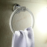 Frontal perspective of the clear ABS towel ring, showcasing its sturdy circular design.