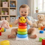 Vibrant plastic jumbo stacking rings for toddlers, promoting early learning.