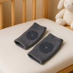 Toddler knee protectors with soft dark grey wool knit padding