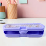 Backside view of durable plastic Kids Pencil Box for school stationery.