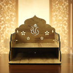 Compact wooden home mandir with Lord Ganesha back panel for pooja