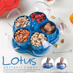 Rotating dry fruit box showing compact flower-shaped compartments