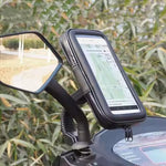 Side profile of the bike phone holder installed, highlighting its compact design.