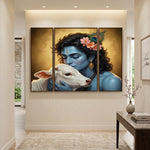 Krishna with cow religious painting on MDF wall frame