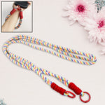 Multicolour Universal Phone Lanyard securely holding a smartphone for hands-free convenience.