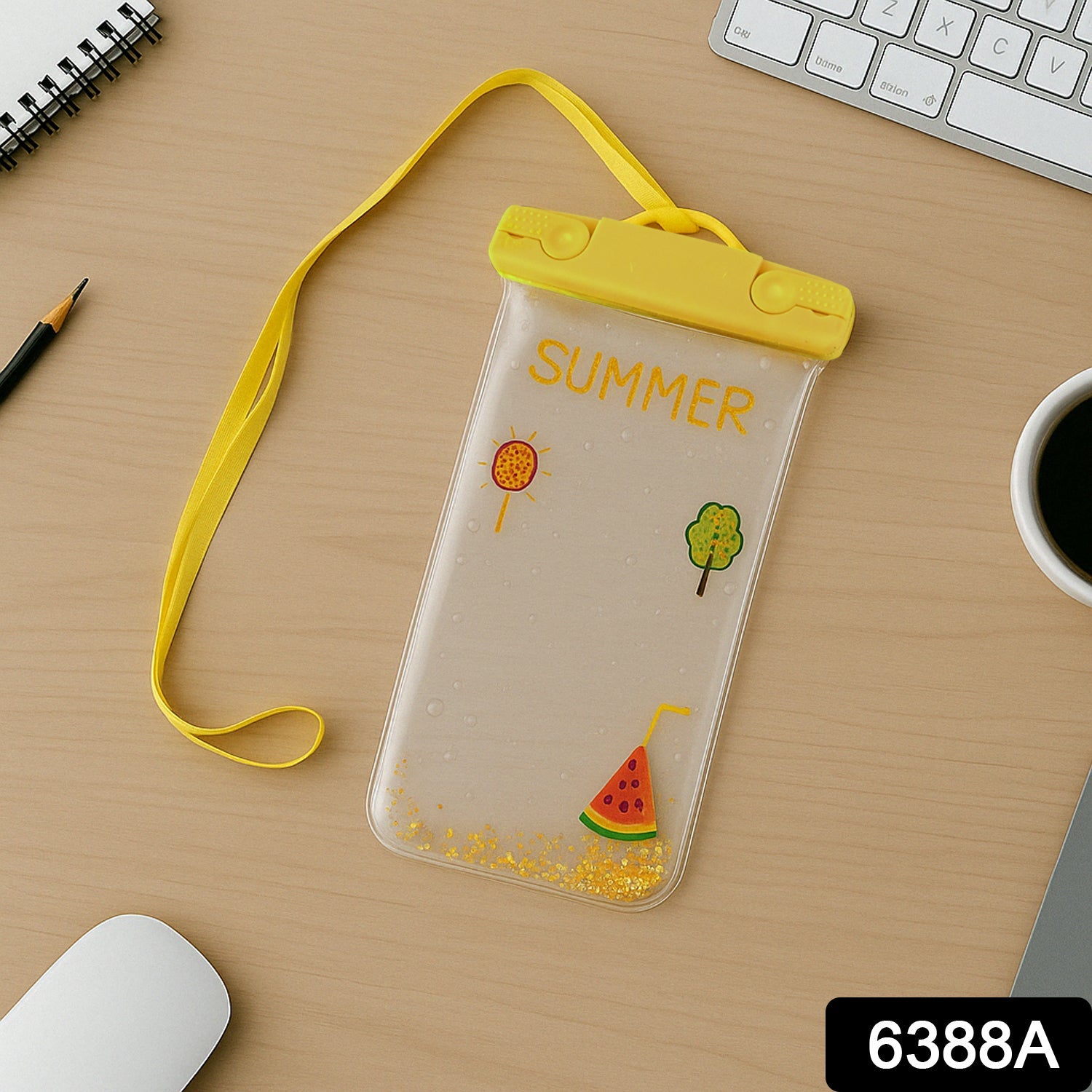 Waterproof phone pouch demonstrating responsive touchscreen through clear window.