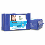 Pack of alcohol-free wet wipes with a hand holding a single wipe for gentle cleansing.